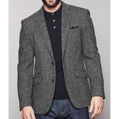 Men's Herringbone Suit Jacket – Single Breasted Slim Fit Blazer for Business & Formal Wear
