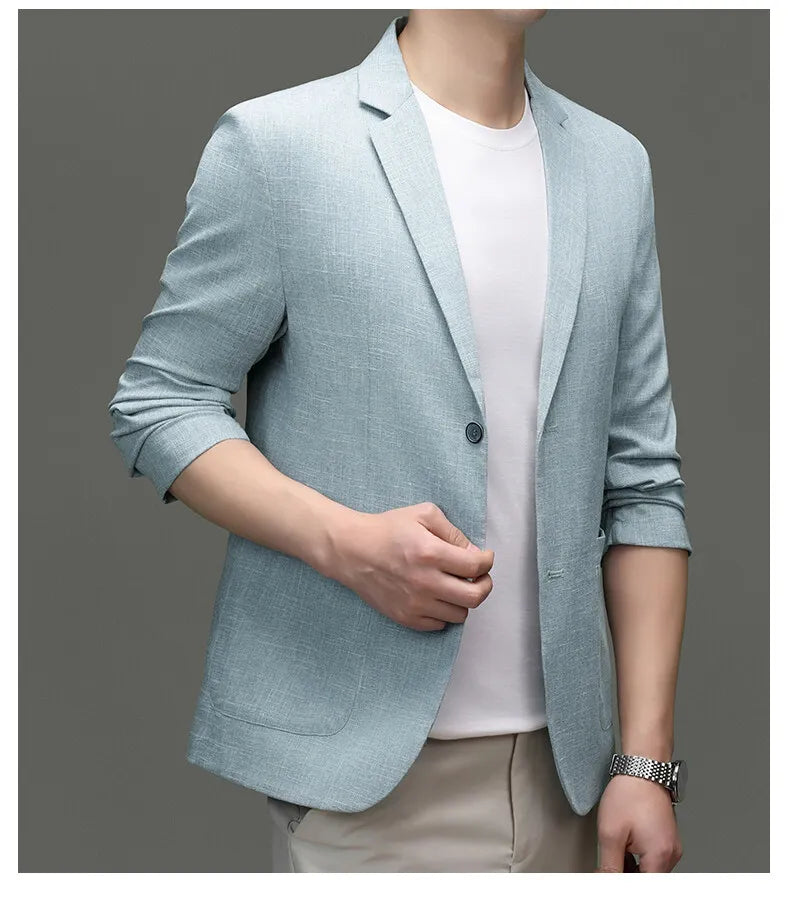 Blazer Summer Men's Fashion Gentleman Korean Version Trendy Performance Banquet Host Casual Ice Silk Sun-protective Clothing
