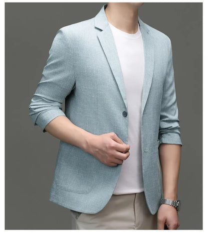 Blazer Summer Men's Fashion Gentleman Korean Version Trendy Performance Banquet Host Casual Ice Silk Sun-protective Clothing