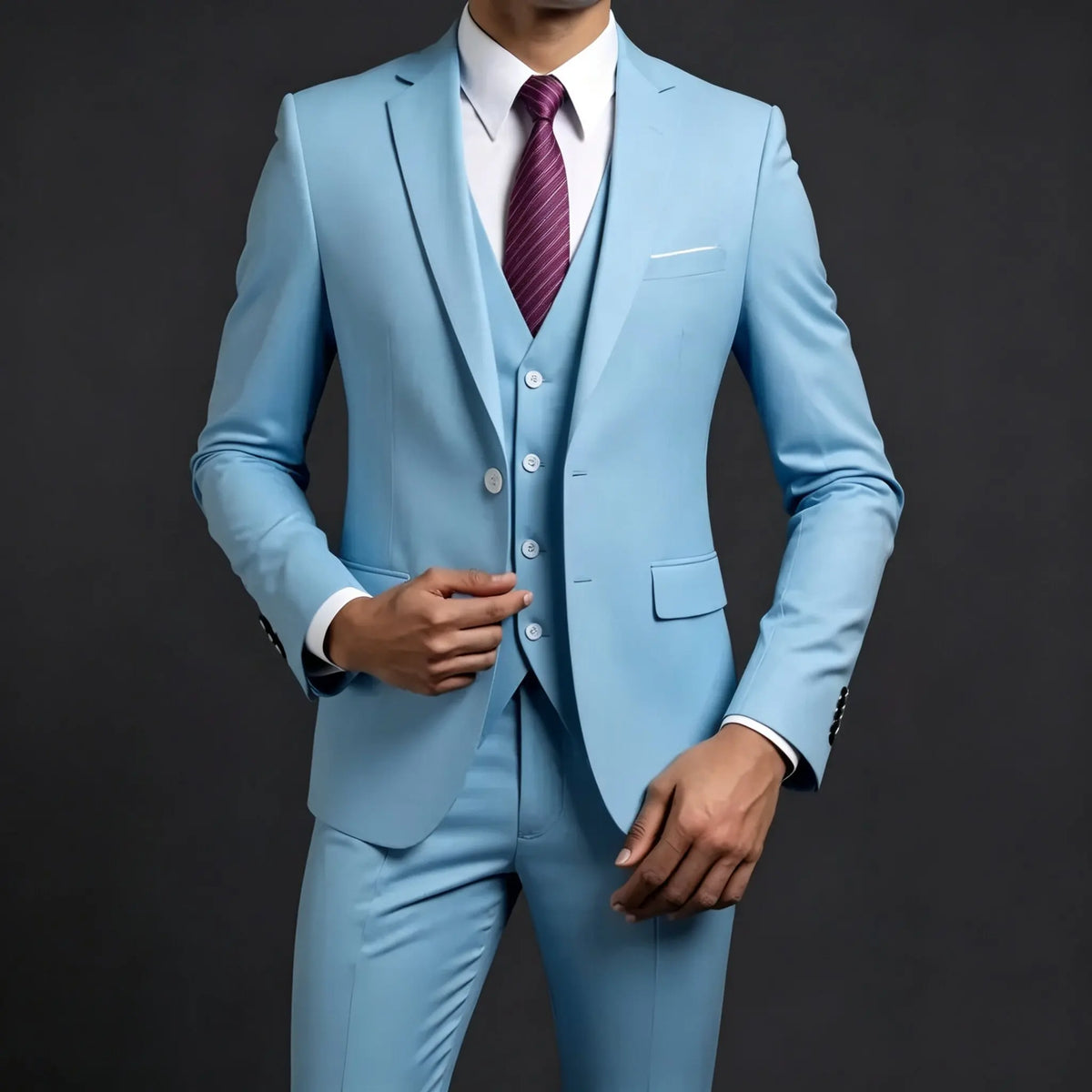 Men's Solid Color 3 PCS Business Suit Set High Quality Blazer Jacket Vest Trousers Wedding Banquet Groom Best Man Formal Outfit