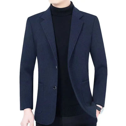 Men's woolen suit spring and autumn jacket is fashionable, cool and versatile. It is a solid-color checkered flat lapel short to
