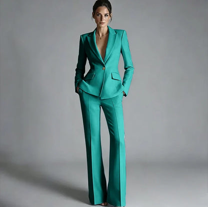 Elegant Women's One-Button Jacket+Pants Suit Set Classic Pink Peaked Lapel 2 Piece Formal Business Wedding Guest Outfit