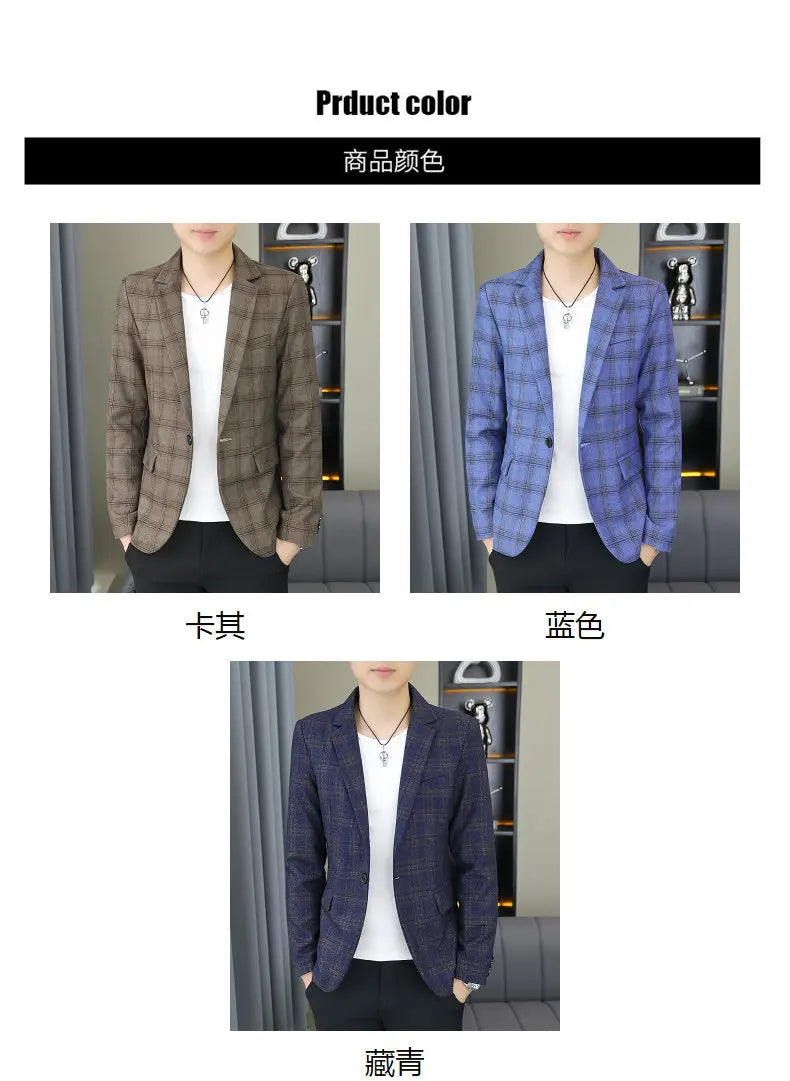 2026 Blazer Outdoor men's checked fashion business trend Wedding Slimming Gentleman Casual Korean travel high formal Wear Blazer