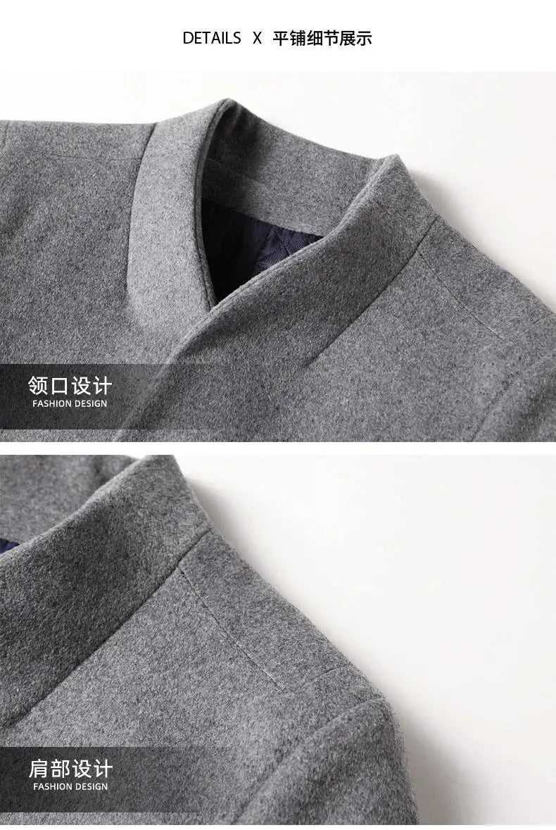 High-quality, Fashionable, Stylish, Versatile, for Banquets, Shopping, Trendy Business, Casual, Solid-color Men's Woolen Overcoa