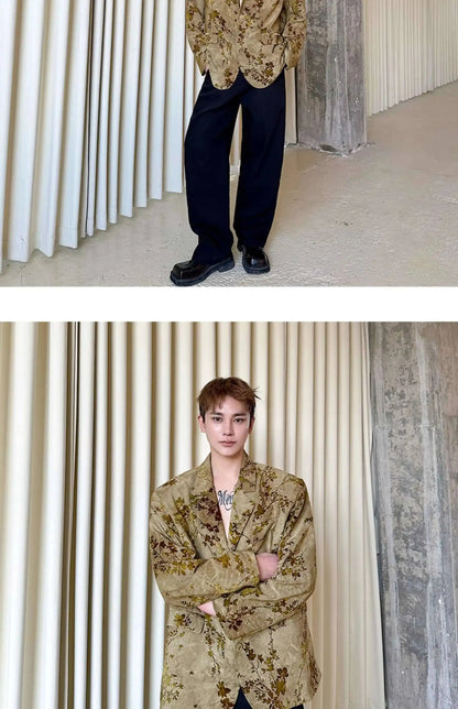Blazer Casual Elegant Temperament Jacquard 2025 Coat Spring Men's Fashion Floral Printed Loose Male Jacket Clothes JY5533
