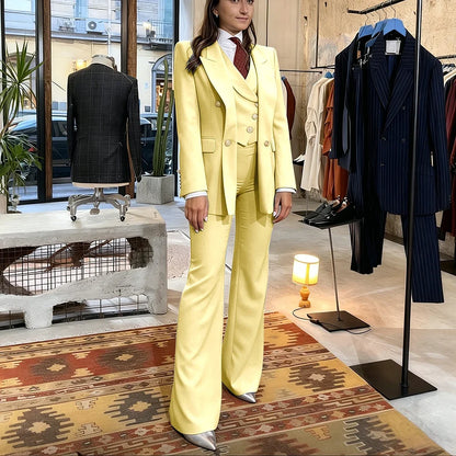 Elegant Women's Pink Double Breasted 3Piece Suit Autumn New Blazer+Vest+Pant Sets Formal Office Evening Party Outerwears