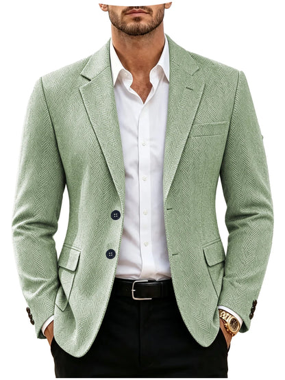 British Men's Blazer Vintage Herringbone Tweed Slim Fit Suit Jacket Wool Blend Formal Business Casual Sport Coat Wedding Office
