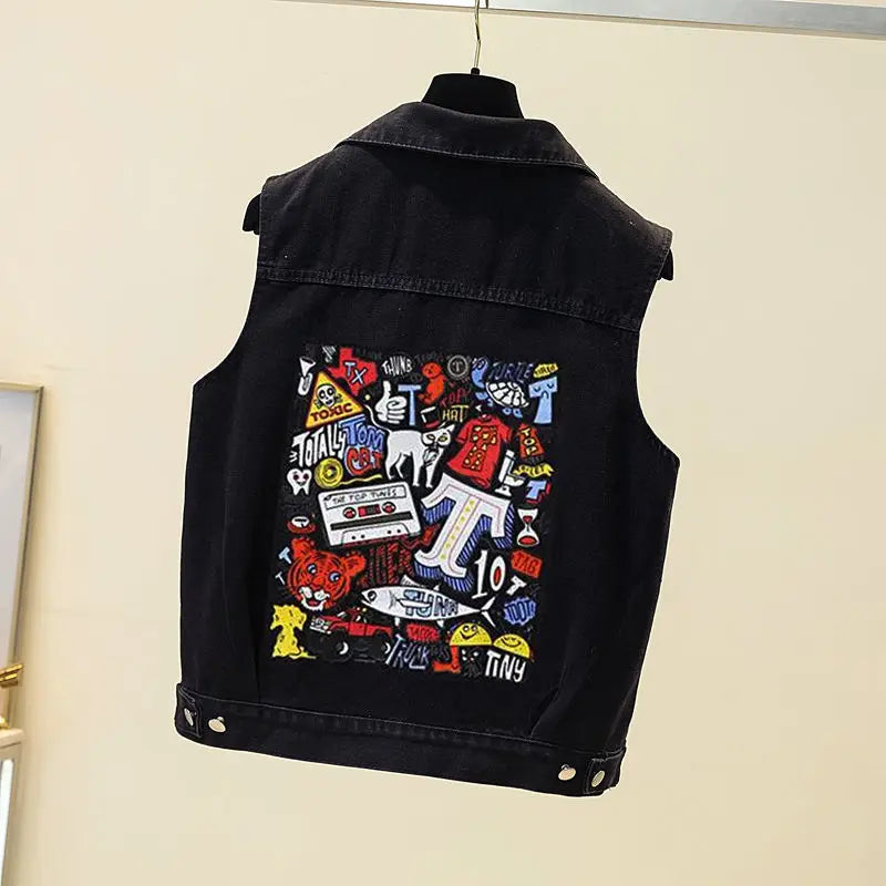 Women's Hot Drill Denim Vest Cropped Sleeveless Top Korean Fashion Streetwear Diamond Designer Vest Coat Trendy Jeans Waistcoat