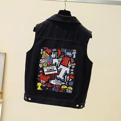 Women's Hot Drill Denim Vest Cropped Sleeveless Top Korean Fashion Streetwear Diamond Designer Vest Coat Trendy Jeans Waistcoat