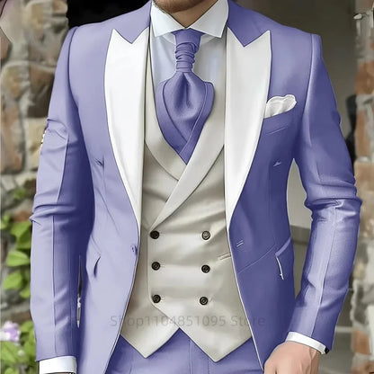 Costumes roses pour hommes Élégant smoking de marié à revers pointu Veste 3 pièces Gilet et pantalon Ensemble de costume formel pour hommes pour affaires et bal de promo