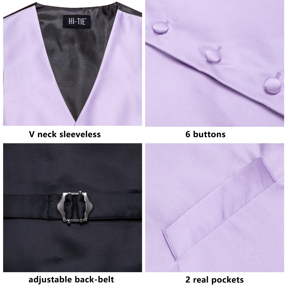 Men's Suit Vest 4-Piece Set – Solid Violet Lilac Woven Waistcoat for Weddings & Business Formal