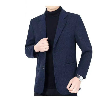 Men's woolen suit spring and autumn jacket is fashionable, cool and versatile. It is a solid-color checkered flat lapel short to