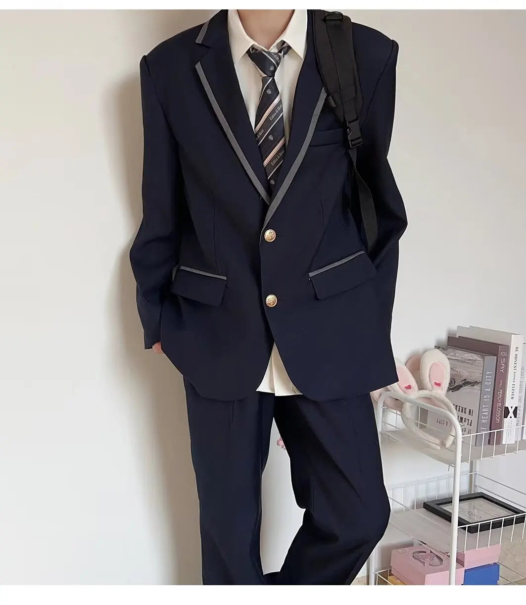 Large Size Korean Style Student Suit British College Style Jacket Men's Top Passport Photo Clothing Class Uniform