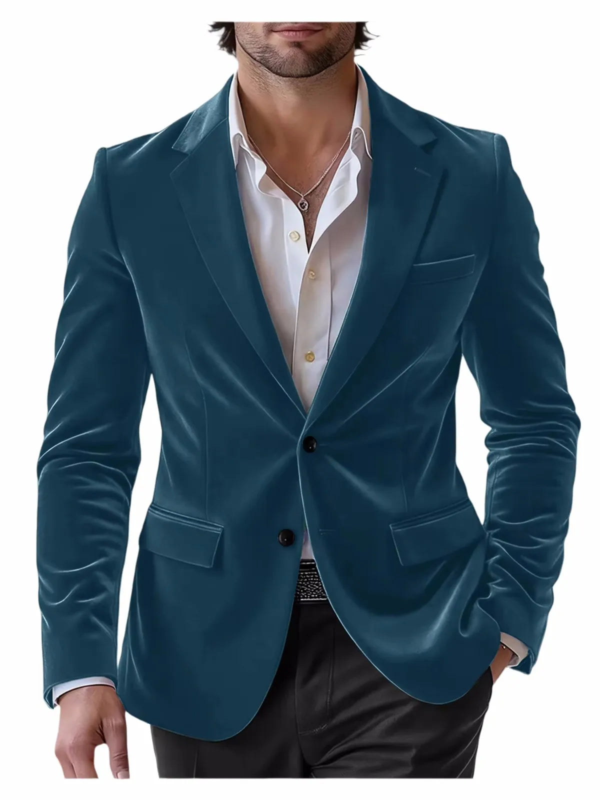 Men's Velvet Blazer Single Breasted Slim Coat Tailored Business Casual Groom's Jacket Fit Work Date Party Wedding Daily Wear