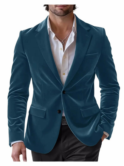 Men's Velvet Blazer Single Breasted Slim Coat Tailored Business Casual Groom's Jacket Fit Work Date Party Wedding Daily Wear