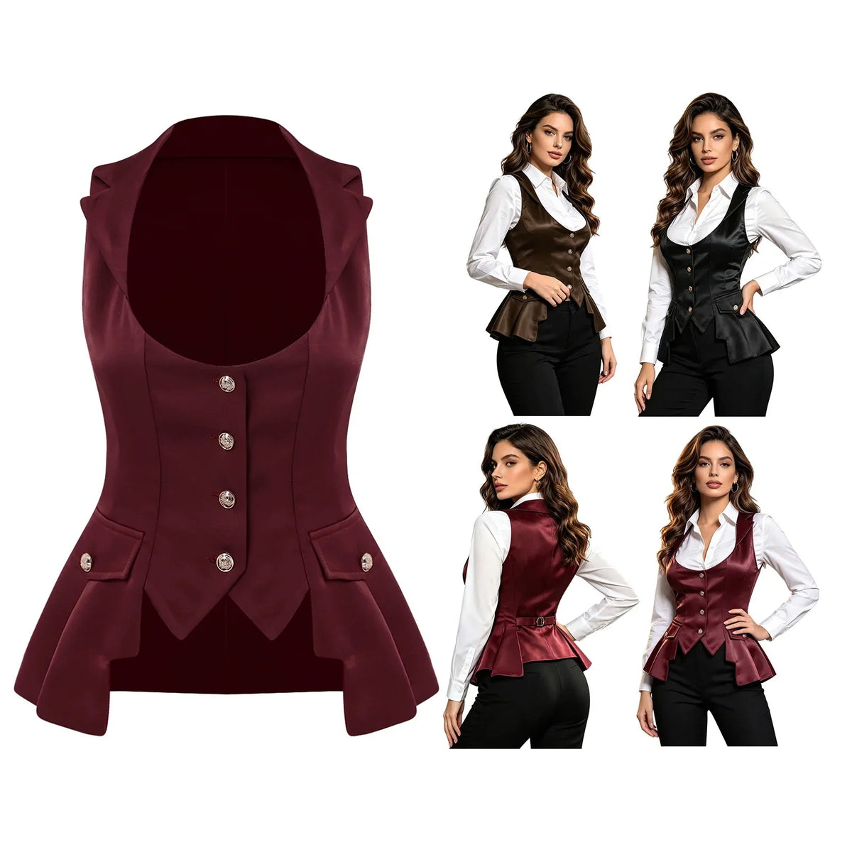 Women Victorian Waistcoat Gothic Costume Medieval Sleeveless Renaissance Satin Vests for Halloween Carnival Punk Clothing