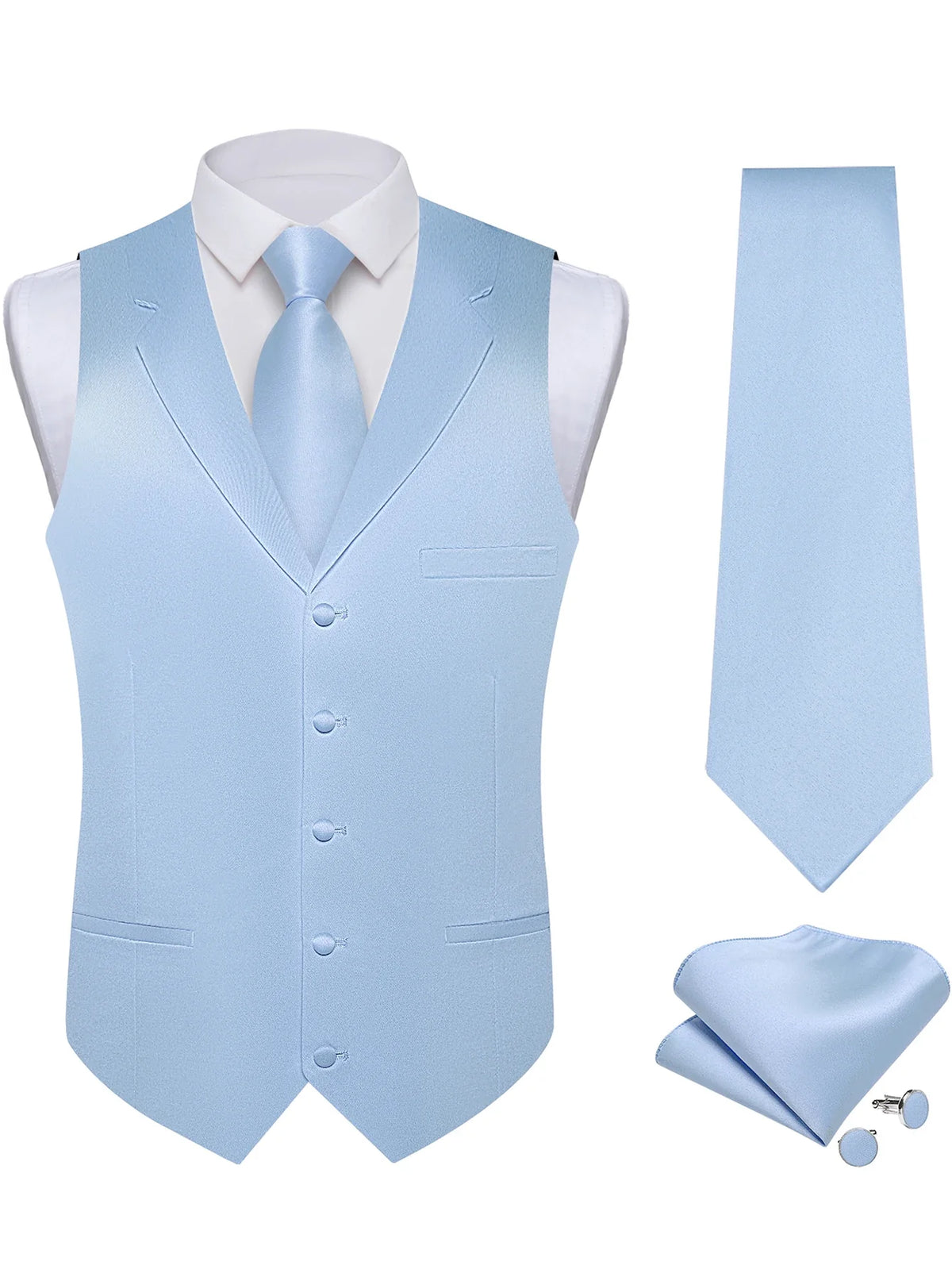 Men's Suit Vest & Tie Set – Solid Color Satin Formal Waistcoat for Weddings and Business