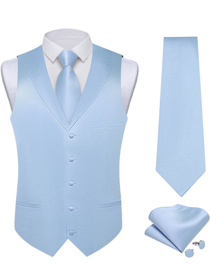 Men's Suit Vest & Tie Set – Solid Color Satin Formal Waistcoat for Weddings and Business