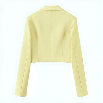 Spring Commuter Style Short Blue Suit Jacket Women's Fashionable Versatile Single Button Flip Collar Top Thin Long Sleeve