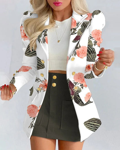 Fashionable Casual Print Long Sleeve Women's Suiting Skirt Ensemble Autumn Commute Wear Polyester Fabric Unisex O2O Sales