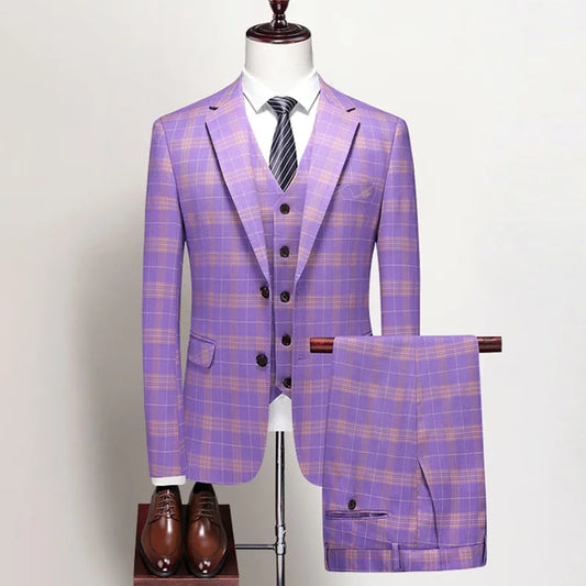 Men's Three-Piece Suit Slim Fit Single Breasted Violet Wedding Smart Casual