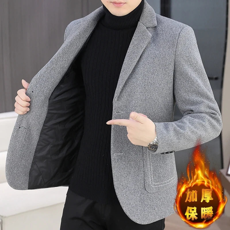 Blazer Men Fashion, Business Gentleman, Groom, Professional Gentleman, Fitted, Casual, Woolen and Cotton Dress, High-end Blazer