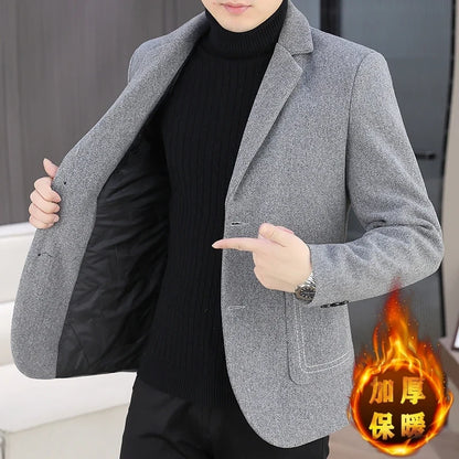 Blazer Men Fashion, Business Gentleman, Groom, Professional Gentleman, Fitted, Casual, Woolen and Cotton Dress, High-end Blazer