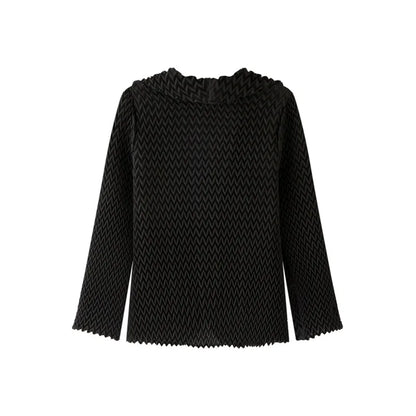 Pleats Original High-end Simple Solid Wave Pleated Small Suit Casual Versatile Long-sleeved Short Jacket Female Spring