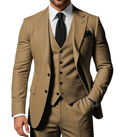 Costume de Mariage Homme Formel Solide - Marié, Garçon d'Honneur, Fête, Bal, Affaires, Bureau - Ensemble 3 Pièces : Blazer, Gilet, Pantalon