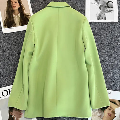 Women's Spring Autumn 2026 Commuter Style Small Suit Jacket Double Row Buttons White Versatile Polyester Fiber Fashion