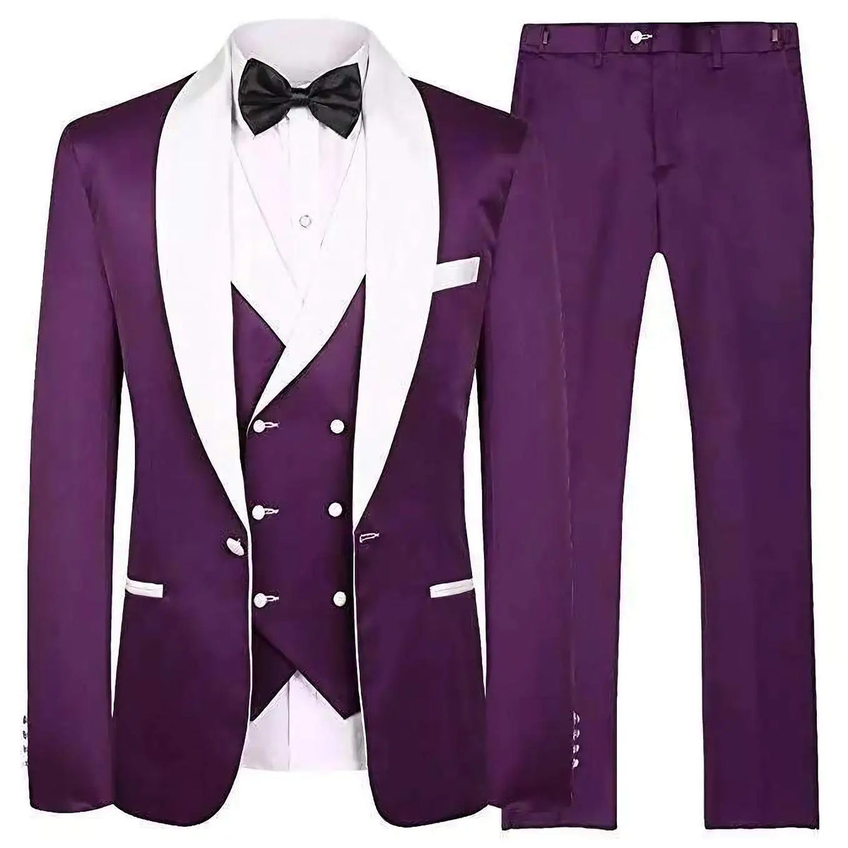 Men's Suit Navy Blue Groom Tuxedos White Shawl Lapel Men Suits with Pants Wedding Business Suit 3 Piece