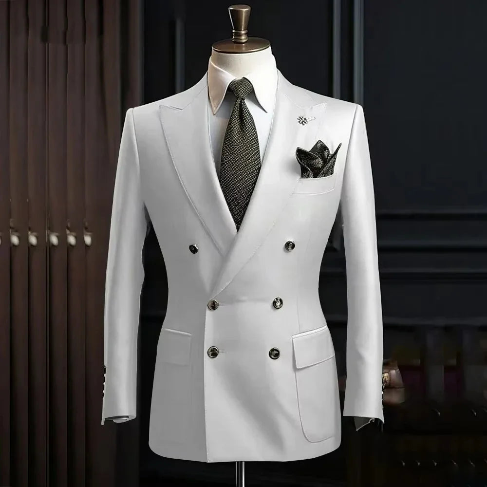 Lavender Slim Fit Blazer for Men Peak Lapel Double Breasted Elegant Smoking Jacket Blazer for Wedding Business Banquet One Coat