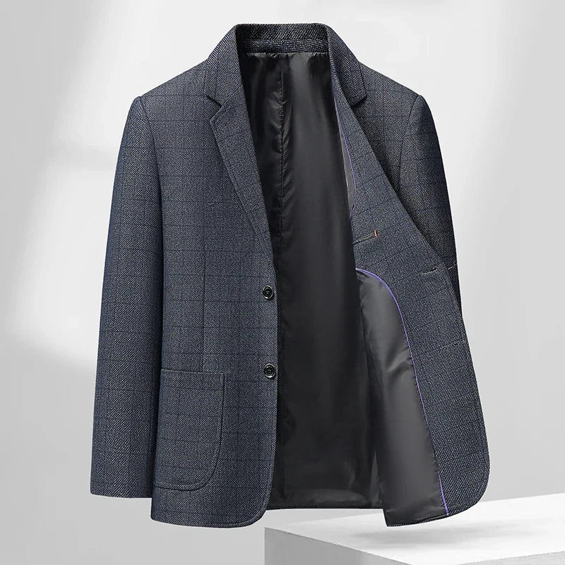 Men's Smart Casual Blazer Single Breasted Checkered Suit Jacket
