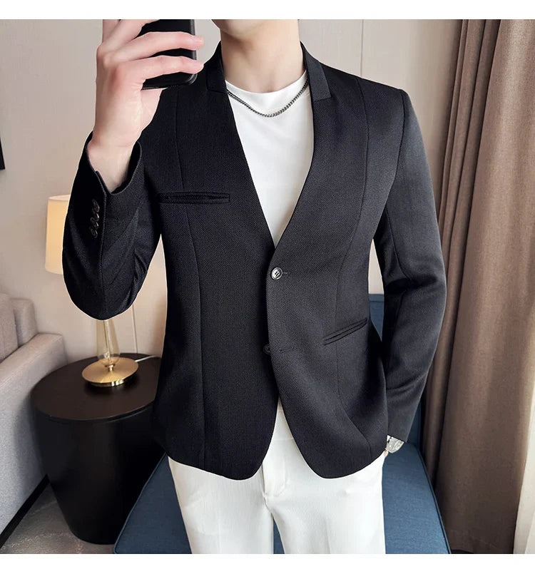 The New Chinese Style Collarless Suit Is Fashionable, Handsome and Versatile. It Is a Solid-Color Korean-Style Fitted and Fashio
