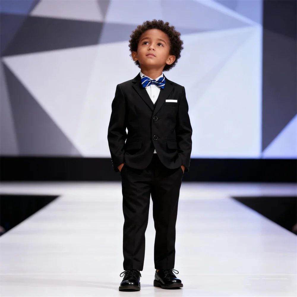 Boys Suit Set 4-Piece Single-Breasted Formal Outfit Black Navy for Weddings Parties Communion