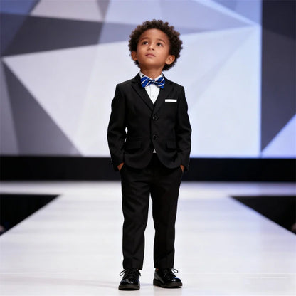Boys Suit Set 4-Piece Single-Breasted Formal Outfit Black Navy for Weddings Parties Communion