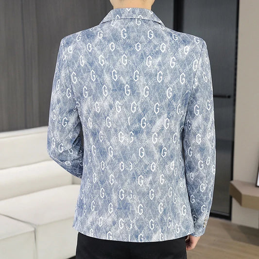 2026 Blazer Autumn/Winter Men's Fashion Outdoor Wedding Slimming Business Letter Print Casual Korean Style Formal Wear Blazer