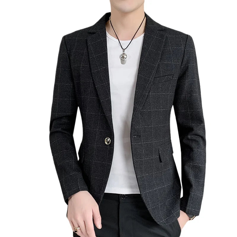 Men's  Slim Fit Business Suit Jacket Casual High-End Polyester Korean Style Top for Handsome Fashionable Look