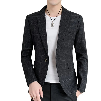 Men's  Slim Fit Business Suit Jacket Casual High-End Polyester Korean Style Top for Handsome Fashionable Look