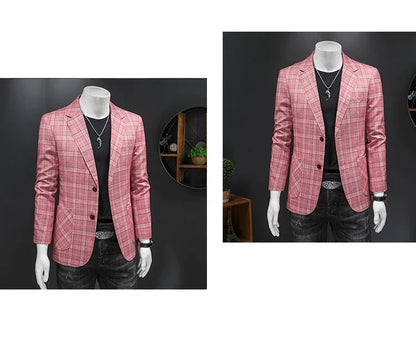 Top Quality Luxury Plaid Business Slim Fit Men Blazer Jacket 2024 Spring Autumn Casual Blazers For Men Elegant Dress Suit Jacket