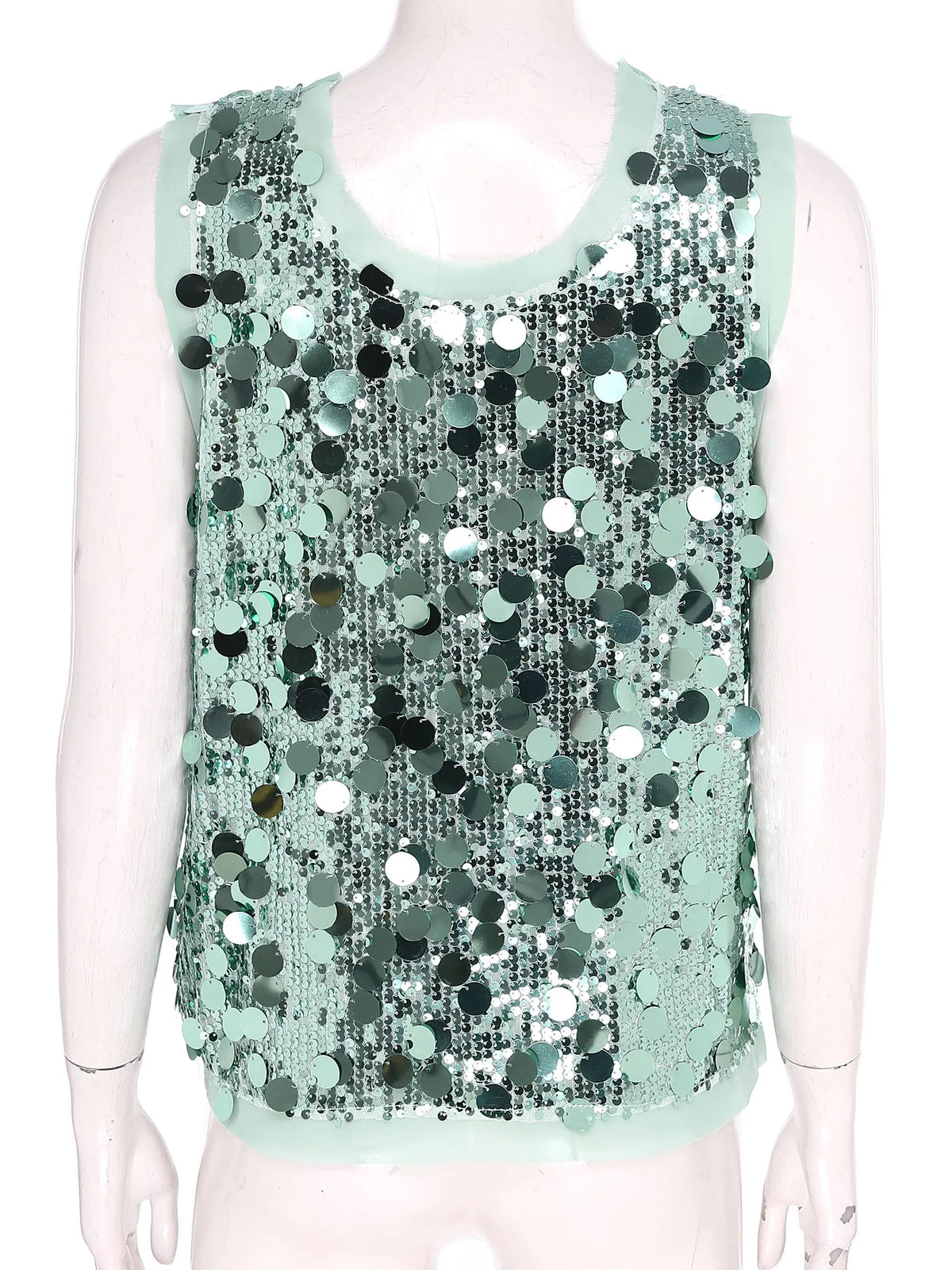 Women's Sleeveless Top Sequins Loose Vest Disco Costume Tank Top Nightclub Fashion Streetwear Shiny Clubwear Rave Party Outfit