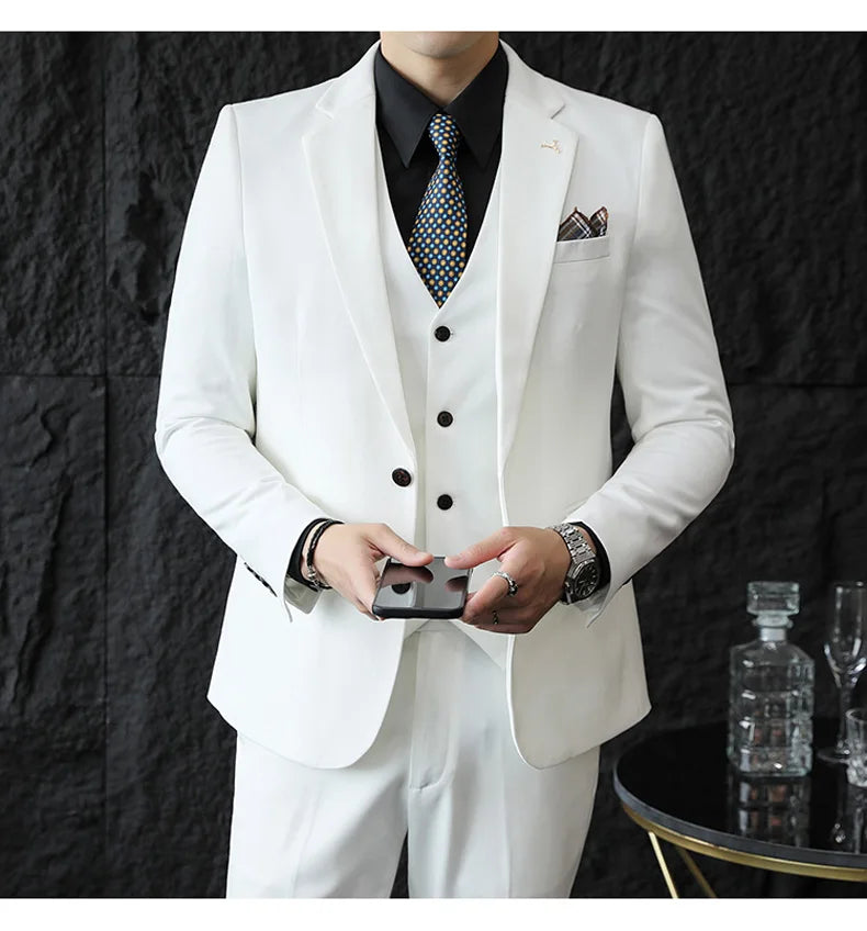 2025 Men's Wedding Suit Vest Trousers Set Fashionable Handsome Solid Color Groom's Three-Piece Outfit Available in Sizes M-7XL