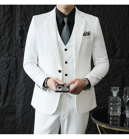 2025 Men's Wedding Suit Vest Trousers Set Fashionable Handsome Solid Color Groom's Three-Piece Outfit Available in Sizes M-7XL