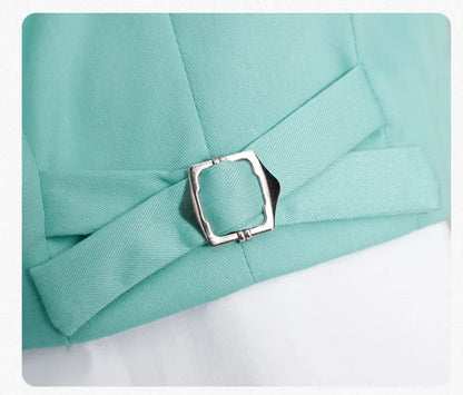Kid Light Green 5Pieces Suit Set With Jacket Vest Pants Bowtie Brooch Boys Wedding Birthday Party Piano Performance Costume