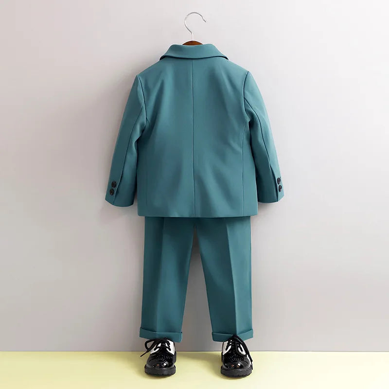 Flower Boys Wedding Outfit Kids Spring Autumn Jacket Vest Pants Bowtie Brooch 5Pieces Suit Set Children's Performance Costume