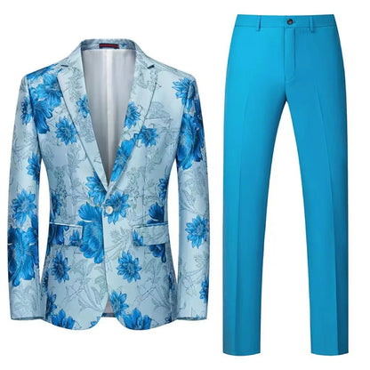 Men Suit 2 Pieces Orange Flower Pattern One Button Business Casual For  Wedding Birthday Party Set Jacket And Pants