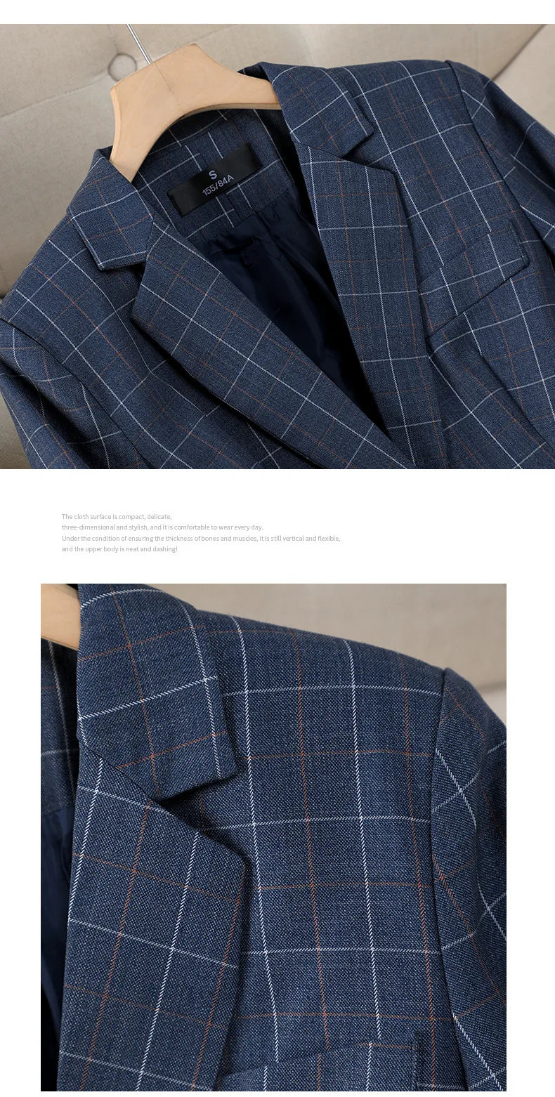 Apricot Plaid Pant Suits for Women Blazer British Style Capable Fashionable High-end Professional Clothing OL Clothes Suit Pants