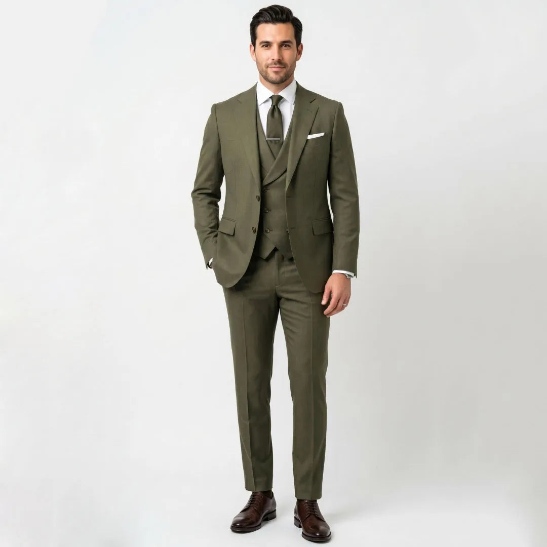 Men Suit Grass Green 3 Pieces With Lapel Solid For Wedding Groom Birthday Banquet Party Business Work Office Jacket Vest Pants