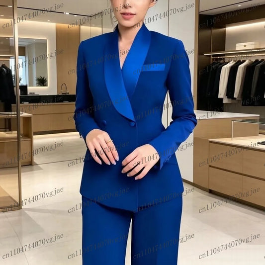 New Royal Blue Formal Business Women Suit Wedding Party Prom Ladies Mother Girl Tuxedos Costume 2 Piece Set Jacket Pants
