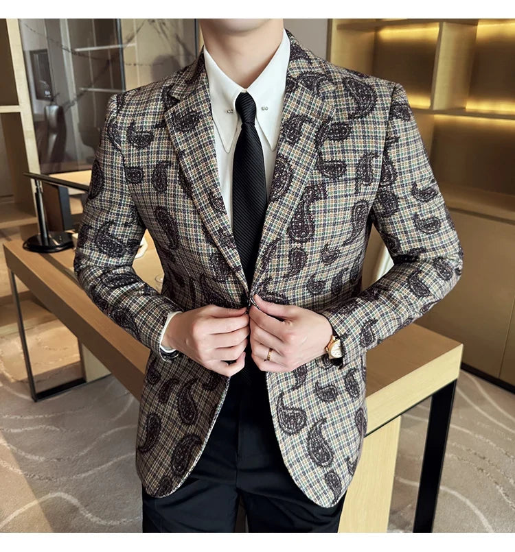 2025 Fashion Embroidery Jacquard Suit Jacket Korean Style Slim Fit Business Formal Social Prom Party Tuxedos Men Clothing 5XL-M